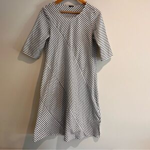 Vonda 100% Cotton Striped Dress Gray White Lightweight Sheath Minimalist Medium